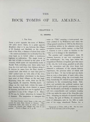The rock tombs of Tell el-Amarna. Complete set of 6 volumes in the FIRST EDITION. Part I: The Tomb of Meryra. Part II: The Tombs of Panehesy and Meryra II. Part III: The Tombs of Huya and Ahmes. Part IV: Tombs of Penthu, Mahu, and Others. Part V: Smaller Tombs and Boundary Stelae. Part VI: Tombs of Parennefer, Tutu, and Aÿ (complete set)[newline]M0410w-04.jpeg