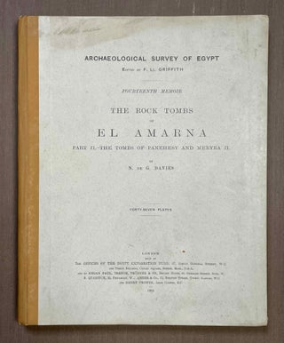 The rock tombs of Tell el-Amarna. Complete set of 6 volumes in the FIRST EDITION. Part I: The Tomb of Meryra. Part II: The Tombs of Panehesy and Meryra II. Part III: The Tombs of Huya and Ahmes. Part IV: Tombs of Penthu, Mahu, and Others. Part V: Smaller Tombs and Boundary Stelae. Part VI: Tombs of Parennefer, Tutu, and Aÿ (complete set)[newline]M0410w-09.jpeg