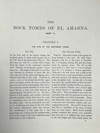 The rock tombs of Tell el-Amarna. Complete set of 6 volumes in the FIRST EDITION. Part I: The Tomb of Meryra. Part II: The Tombs of Panehesy and Meryra II. Part III: The Tombs of Huya and Ahmes. Part IV: Tombs of Penthu, Mahu, and Others. Part V: Smaller Tombs and Boundary Stelae. Part VI: Tombs of Parennefer, Tutu, and Aÿ (complete set)[newline]M0410w-13.jpeg