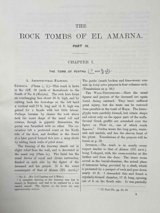 The rock tombs of Tell el-Amarna. Complete set of 6 volumes in the FIRST EDITION. Part I: The Tomb of Meryra. Part II: The Tombs of Panehesy and Meryra II. Part III: The Tombs of Huya and Ahmes. Part IV: Tombs of Penthu, Mahu, and Others. Part V: Smaller Tombs and Boundary Stelae. Part VI: Tombs of Parennefer, Tutu, and Aÿ (complete set)[newline]M0410w-29.jpeg