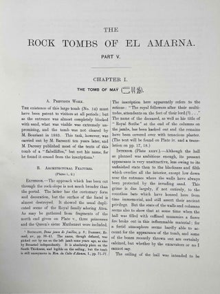 The rock tombs of Tell el-Amarna. Complete set of 6 volumes in the FIRST EDITION. Part I: The Tomb of Meryra. Part II: The Tombs of Panehesy and Meryra II. Part III: The Tombs of Huya and Ahmes. Part IV: Tombs of Penthu, Mahu, and Others. Part V: Smaller Tombs and Boundary Stelae. Part VI: Tombs of Parennefer, Tutu, and Aÿ (complete set)[newline]M0410w-38.jpeg