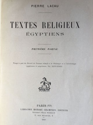 Textes religieux égyptiens, 1ère partie (all published)