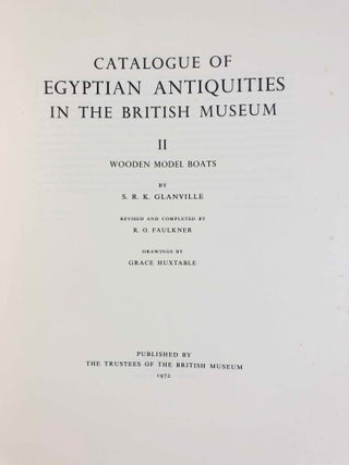 Set of 6 volumes. Catalogue of Egyptian Antiquities in the British Museum. Vol. I: Mummies and Human Remains. Vol. II: Wooden Model Boats. Vol. III: Musical Instruments. Vol. IV: Glass. Vol. V: Early Dynastic Objects. Vol. VI: Jewellery Part I. From the Earliest Times to the 17th Dynasty[newline]M0444b-18.jpg