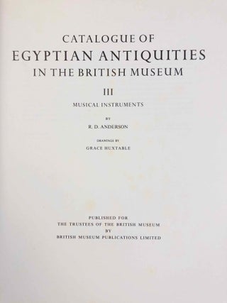Set of 6 volumes. Catalogue of Egyptian Antiquities in the British Museum. Vol. I: Mummies and Human Remains. Vol. II: Wooden Model Boats. Vol. III: Musical Instruments. Vol. IV: Glass. Vol. V: Early Dynastic Objects. Vol. VI: Jewellery Part I. From the Earliest Times to the 17th Dynasty[newline]M0444b-23.jpg