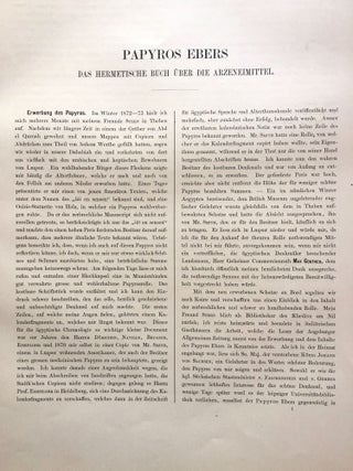 Papyros Ebers. Erster Band: Einleitung und Text, Tafel I-LXIX Zweiter Band: Glossar und Text, Tafel LXX-CX (complete set)