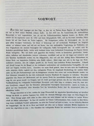 Papyros Ebers. Erster Band: Einleitung und Text, Tafel I-LXIX. Zweiter Band: Glossar und Text, Tafel LXX-CX (complete set)[newline]M0486o-02.jpeg