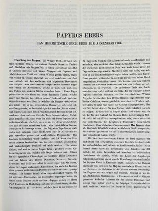Papyros Ebers. Erster Band: Einleitung und Text, Tafel I-LXIX. Zweiter Band: Glossar und Text, Tafel LXX-CX (complete set)[newline]M0486o-04.jpeg