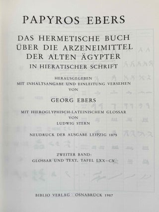Papyros Ebers. Erster Band: Einleitung und Text, Tafel I-LXIX. Zweiter Band: Glossar und Text, Tafel LXX-CX (complete set)[newline]M0486o-08.jpeg