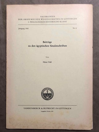 Item #M0491a Beiträge zu den ägyptischen Sinaiinschriften. EDEL Elmar