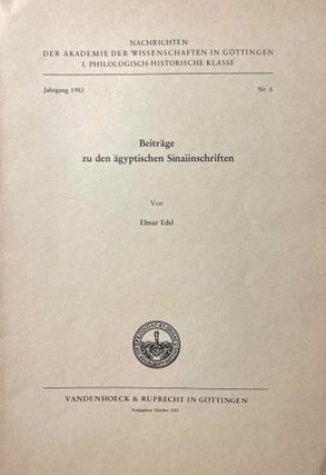 Item #M0491b Beiträge zu den ägyptischen Sinaiinschriften. EDEL Elmar