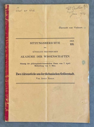 Item #M0541 Zwei Aktenstücke aus der thebanischen Gräberstadt. ERMAN Adolf