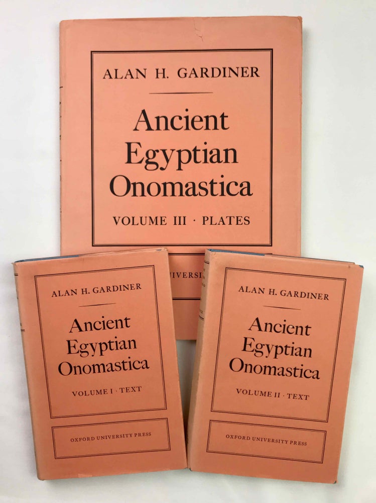 Item #M0596i Ancient Egyptian Onomastica. Vol. I & II: Text. Vol. III: Plates (complete set). GARDINER Alan Henderson.[newline]M0596i-00.jpeg