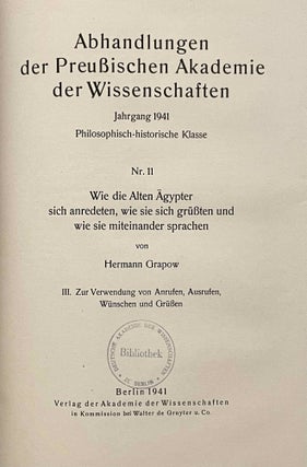 Wie die alten Ägypter sich anredeten, wie sie sich grüssten und wie sie miteinander sprachen. Band I, II, III & IV (complete set)