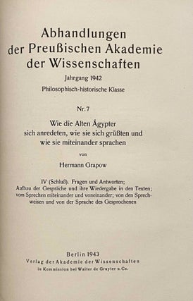 Wie die alten Ägypter sich anredeten, wie sie sich grüssten und wie sie miteinander sprachen. Band I, II, III & IV (complete set)