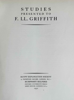 Studies presented to F.L. Griffith