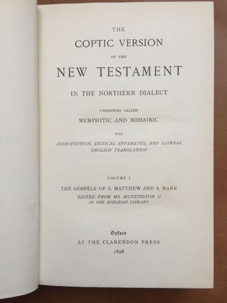 The Coptic version of the New Testament in the Northern dialect otherwise called memphitic and Bohairic, 4 volumes (complete set)[newline]M0817b-01.jpg