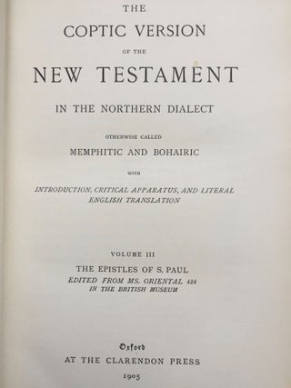 The Coptic version of the New Testament in the Northern dialect otherwise called memphitic and Bohairic, 4 volumes (complete set)[newline]M0817b-09.jpg