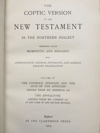 The Coptic version of the New Testament in the Northern dialect otherwise called memphitic and Bohairic, 4 volumes (complete set)[newline]M0817b-14.jpg