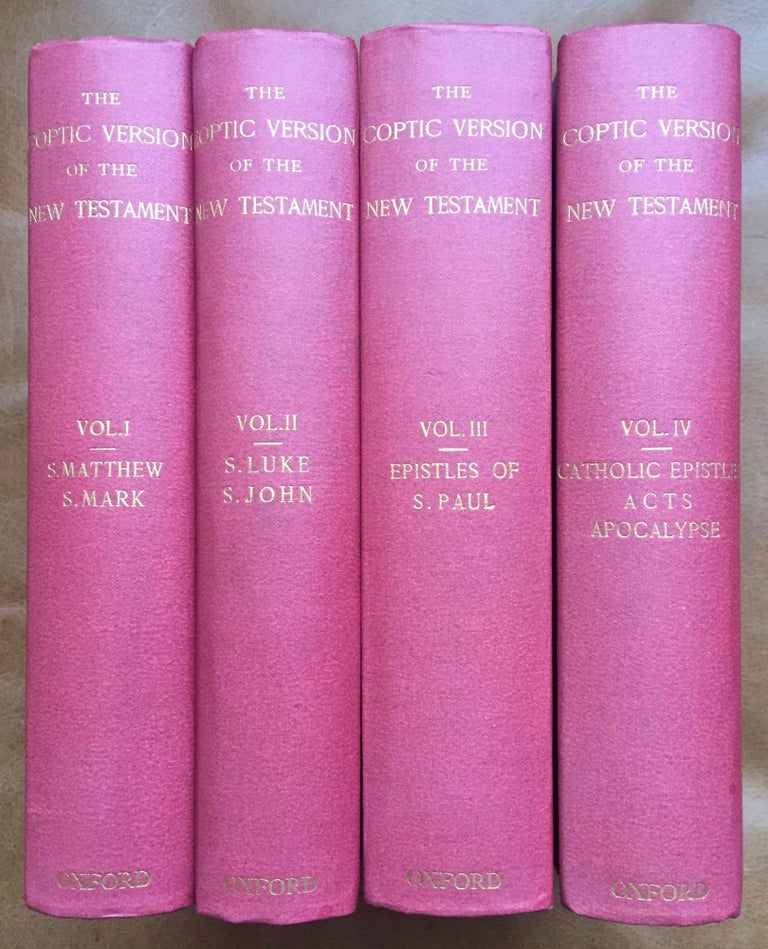 Item #M0817b The Coptic version of the New Testament in the Northern dialect otherwise called memphitic and Bohairic, 4 volumes (complete set). HORNER George W.[newline]M0817b.jpg
