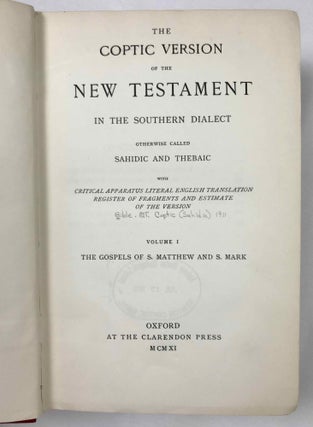 The Coptic version of the New Testament in the Southern dialect otherwise called Sahidic and Thebaic, 7 volumes (complete set)[newline]M0817d-04.jpeg