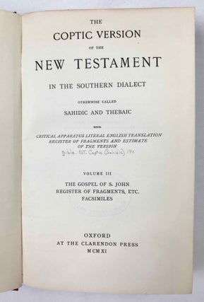 The Coptic version of the New Testament in the Southern dialect otherwise called Sahidic and Thebaic, 7 volumes (complete set)[newline]M0817d-20.jpeg