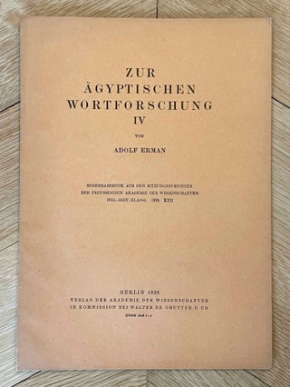 Item #M0895a Zur ägyptischen Wortforschung. Teil IV. ERMAN Adolf