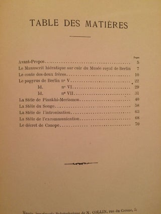 Choix de textes égyptiens. Traductions inédites de François Chabas publiées par P.J. de Horrack.[newline]M0901-06.jpg