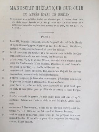 Choix de textes égyptiens. Traductions inédites de François Chabas publiées par P.J. de Horrack.