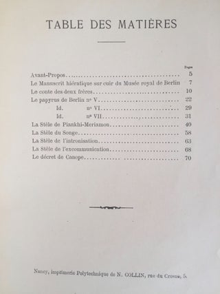 Choix de textes égyptiens. Traductions inédites de François Chabas publiées par P.J. de Horrack.