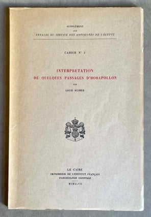 Item #M0924a Interprétations de quelques passages d'Horapollon. KEIMER Louis