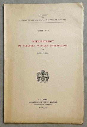 Item #M0924b Interprétations de quelques passages d'Horapollon. KEIMER Louis