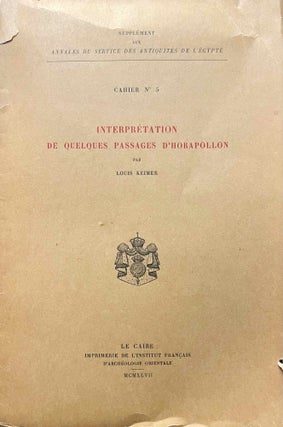 Item #M0924c Interprétations de quelques passages d'Horapollon. KEIMER Louis