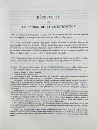 Une chapelle d'Hatchepsout à Karnak. Tome I: Texte. Tome II: Planches (complete set)