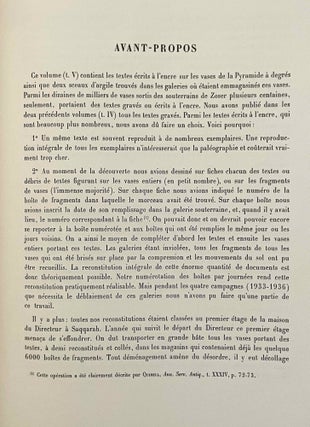 La pyramide à degrés. Tome IV: Inscriptions gravées sur les vases. Fasc. 1: Planches. Fasc. 2: Texte. Tome V: Inscriptions à l'encre sur les vases. 2 volumes.