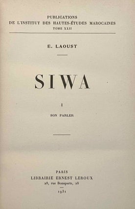 Siwa. Tome I: Son parler (all published)