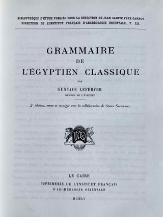 Grammaire de l'&eacute;gyptien classique