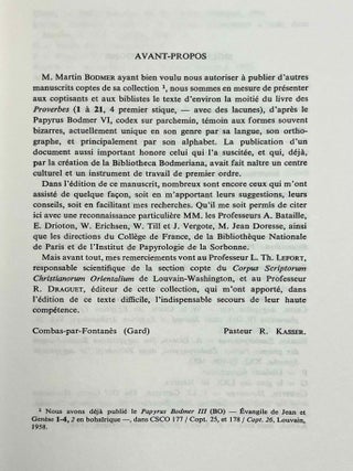 Papyrus Bodmer VI. Livre des Proverbes. Vol. I: Texte. Vol. II: Introduction et traduction (complete set)