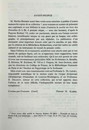 Papyrus Bodmer VI. Livre des Proverbes. Vol. I: Texte. Vol. II: Introduction et traduction (complete set)