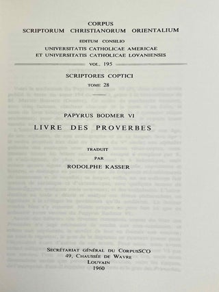 Papyrus Bodmer VI. Livre des Proverbes. Vol. I: Texte. Vol. II: Introduction et traduction (complete set)