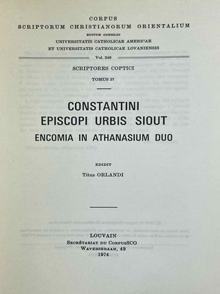 Constantini episcopi urbis Siout Encomia in Athanasium duo. Vol. 1: Coptic text. Vol. 2: Latin translation (complete set)