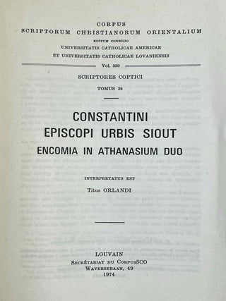 Constantini episcopi urbis Siout Encomia in Athanasium duo. Vol. 1: Coptic text. Vol. 2: Latin translation (complete set)
