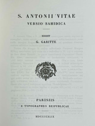 S. Antonii vitae versio Sahidica. Vol. I: Text. Vol. II: Versio (translation into Latin) (complete set)[newline]M10013-01.jpeg