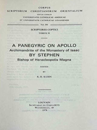 Panegyric on Apollo, Archimandrite of the Monastery of Isaac. Vol. I: Text. Vol. II: Translation (complete set)[newline]M10025-01.jpeg