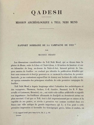 Qadesh. Mission archéologique à Tell Nebi Mend. 1921-1922.