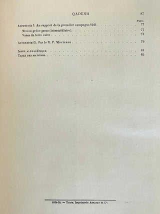 Qadesh. Mission arch&eacute;ologique &agrave; Tell Nebi Mend. 1921-1922.