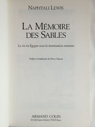 Item #M1005 La mémoire des sables (=Life in Egypt under the Roman rule). LEWIS Naphtali[newline]M1005-01.jpg