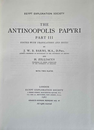 The Antinoopolis Papyri. Part I, II, III (complete set)