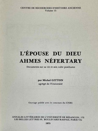 L'&eacute;pouse du Dieu Ahmes N&eacute;fertary. Documents sur sa vie et son culte posthume.[newline]M10062-01.jpeg