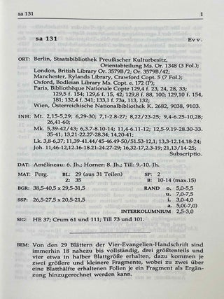 Liste der koptischen Handschriften des Neuen Testaments. I. Die Sahidischen Handschriften der Evangelien, 1. Teil. Liste der Koptischen Handschriften des Neuen Testaments. I. Die Sahidischen Handschriften der Evangelien. 2. Teil. 1. Halbband.[newline]M10117-10.jpeg