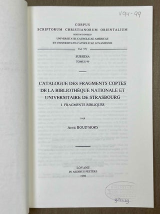 Catalogue des fragments coptes de la biblioth&egrave;que nationale et universitaire de Strasbourg. I. Fragments bibliques.[newline]M10121-01.jpeg